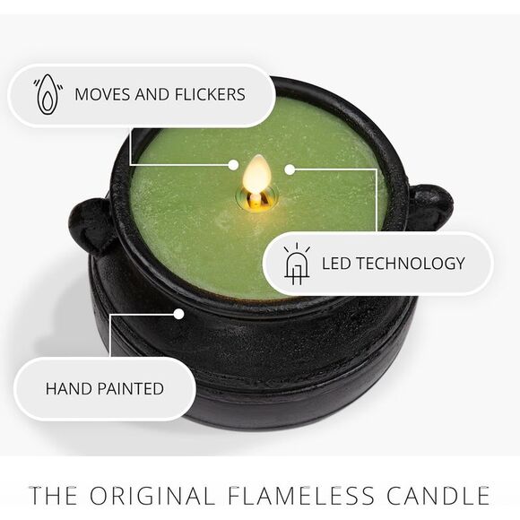Luminara Flameless Cauldron Frosted Candle for Halloween Decor, 5.7x4.25", Black - Picture 4 of 4